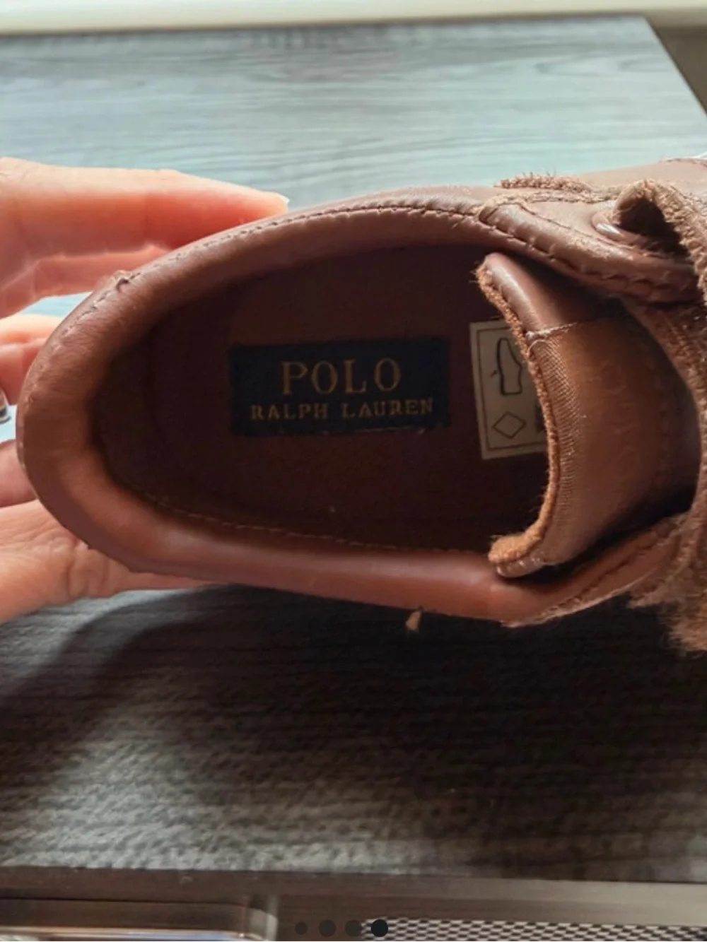 Polo by Ralph Lauren Brown Leather-Look Kids Sneakers with White Sole